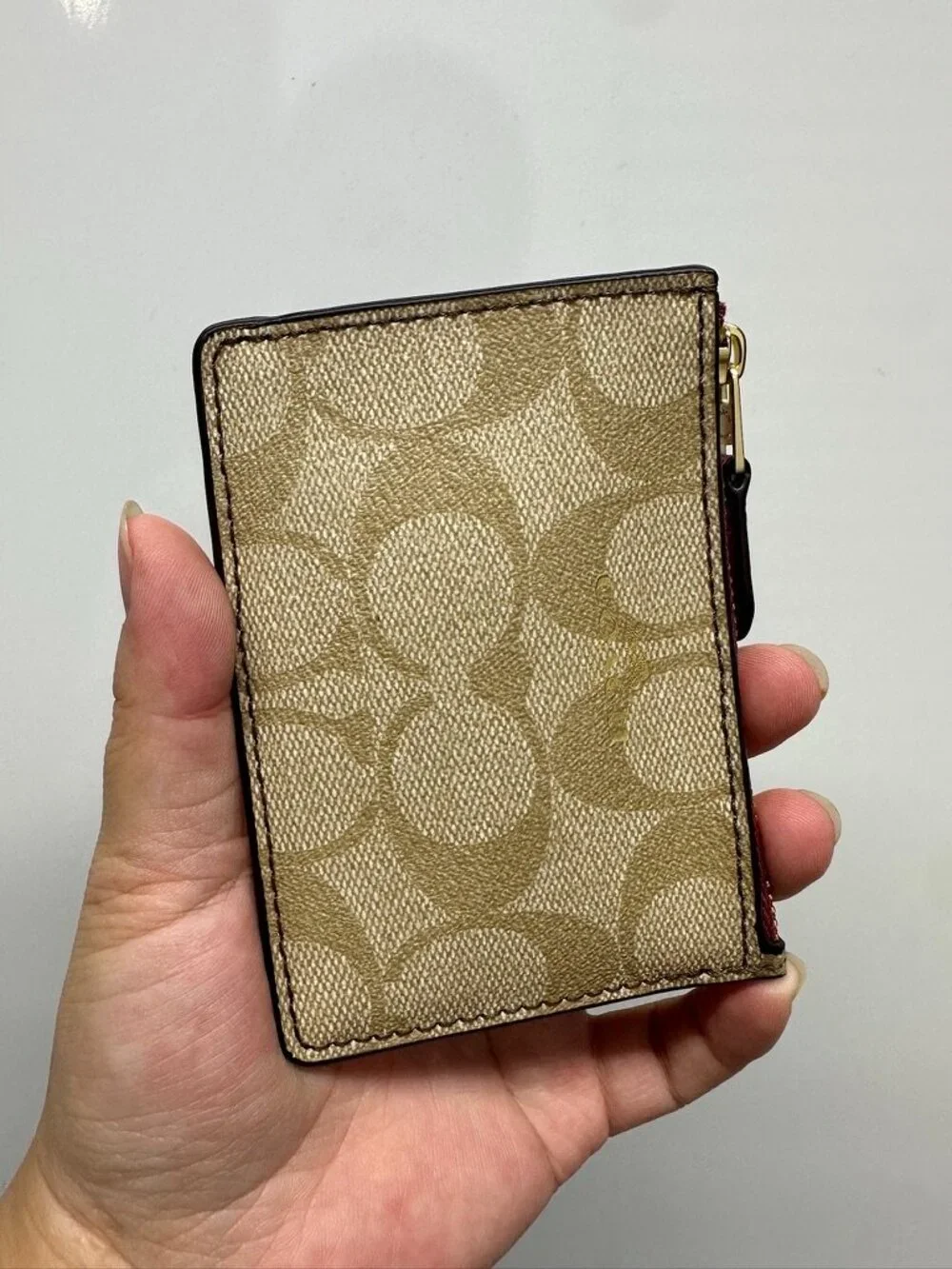 NWT! RARE! Coach F16107 Women Signature Mini Skinny ID Case In Light Khaki Rouge